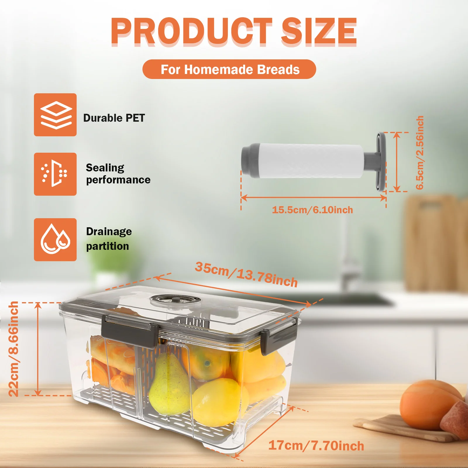 Scatola ermetica da appoggio da cucina Contenore per pane trasparente da 8 Qt extra large con coperchio per toast/bagel fatto in casa  15