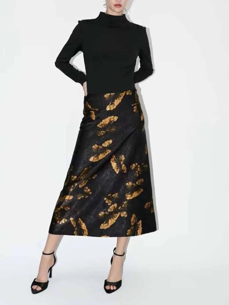 

Autumn new women's fashion European and American casual versatile trendy zipper printed skirt