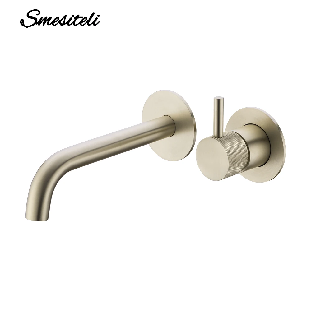 Basin Faucet Bathroom Faucet Washbasin Faucet Bathroom Sink Faucets Knurled Brushed Gold Wall Mounted Water Mixer Tap Gunmetal Brass Hot & Cold