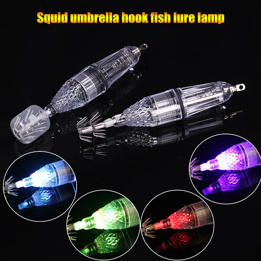 Cuttlefish Attracting Light Lure Rustproof Night Fishing Lamp Hook Portable LED Squid Hook Double Hook for Seawater Fresh Water