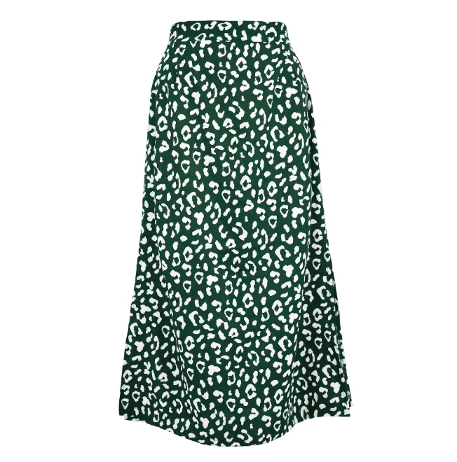 pink skirt 2021 Spring  Summer Cross Border Women's Leopard Chiffon Printed Split Skirt  Sexy Zipper High Waist Mid Length Skirt Green cute skirts Skirts