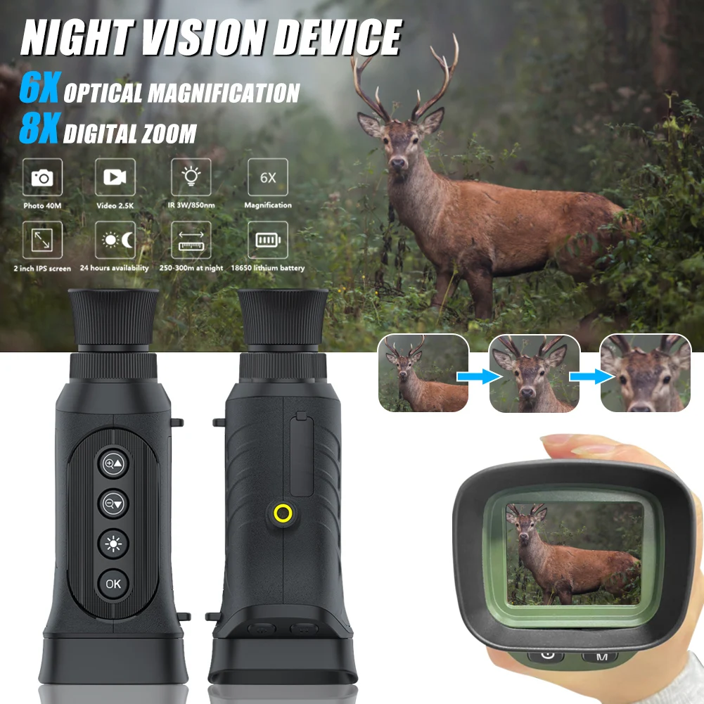 

DT19 Portable Monocular 2.5K UHD 300m Infrared Night Vision 40M Pixel 8X Digital Zoom Telescope for Camping Bird Watching Outing
