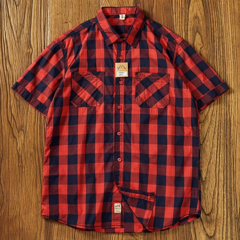 シャツ HUECLOSET small check retro half SHIRT SlantPlacketShirt_prohibitiond