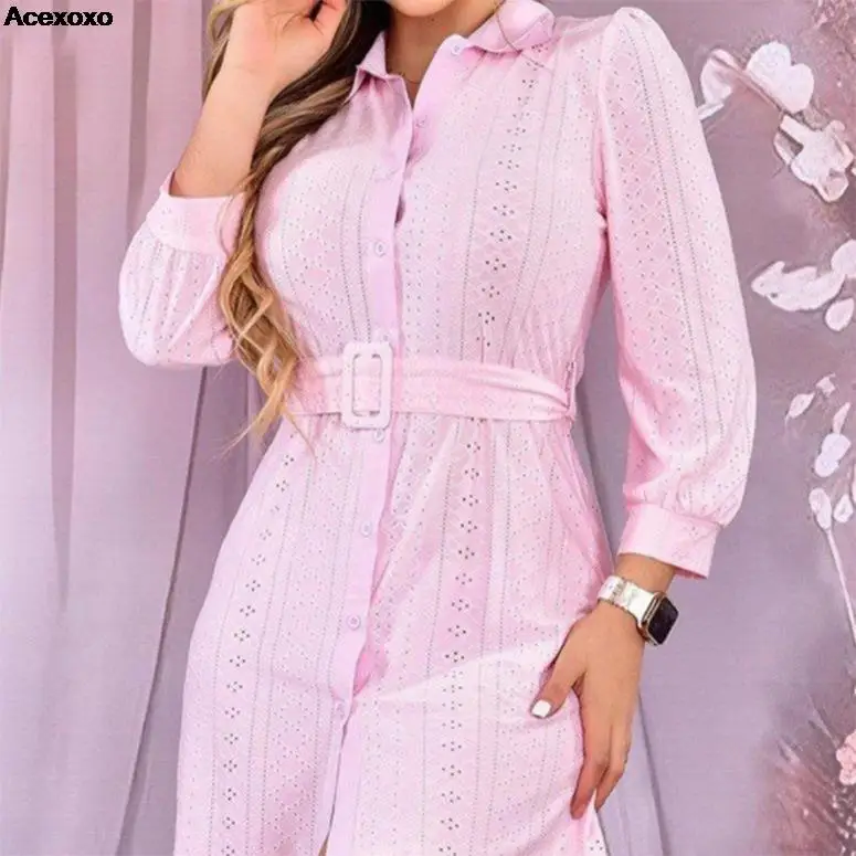

New temperament elegant embroidered eyes button shirt style dress
