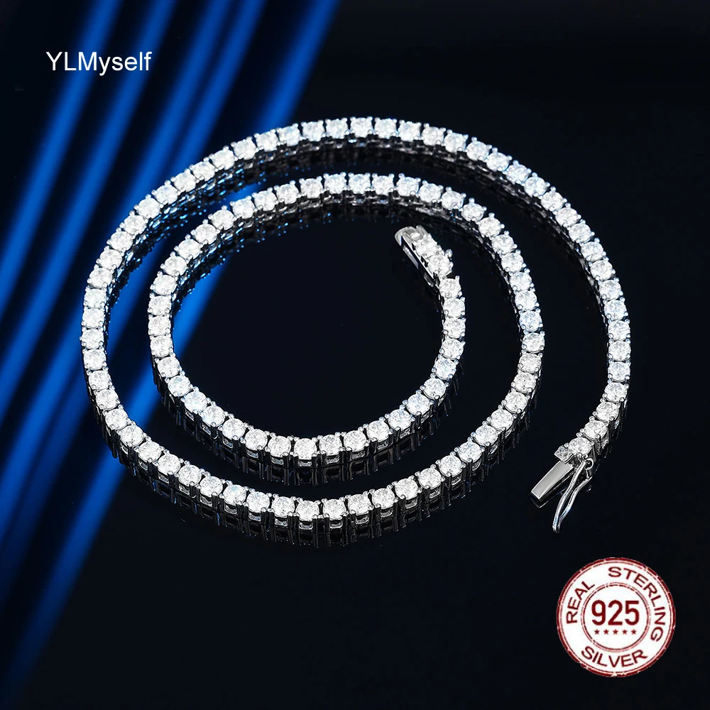 

Real 3mm Moissanite Diamond 925 Sterling Silver Tennis Chain Choker Necklace 15-24 Inch (38-61cm) Length Fine Jewelry Women/Men