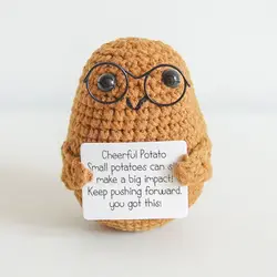 Cheerful Potato Wool Knitted Doll with Motivational Affirmation Card (Potato with glasses)