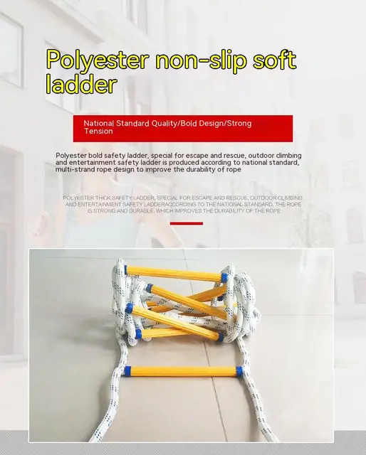 Scala Di Corda Di Salvataggio 10m Ignifuga - Con Moschettone Per Emergenze - Foto 3