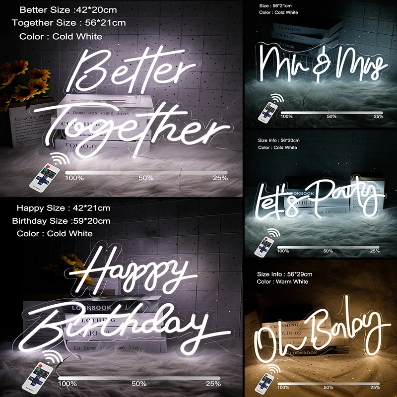 

23 Styles Happy Birthday Remote Neon Sign Light Wedding Decor Acrylic Oh Baby Better Together Party Led Neon Night Light Sign