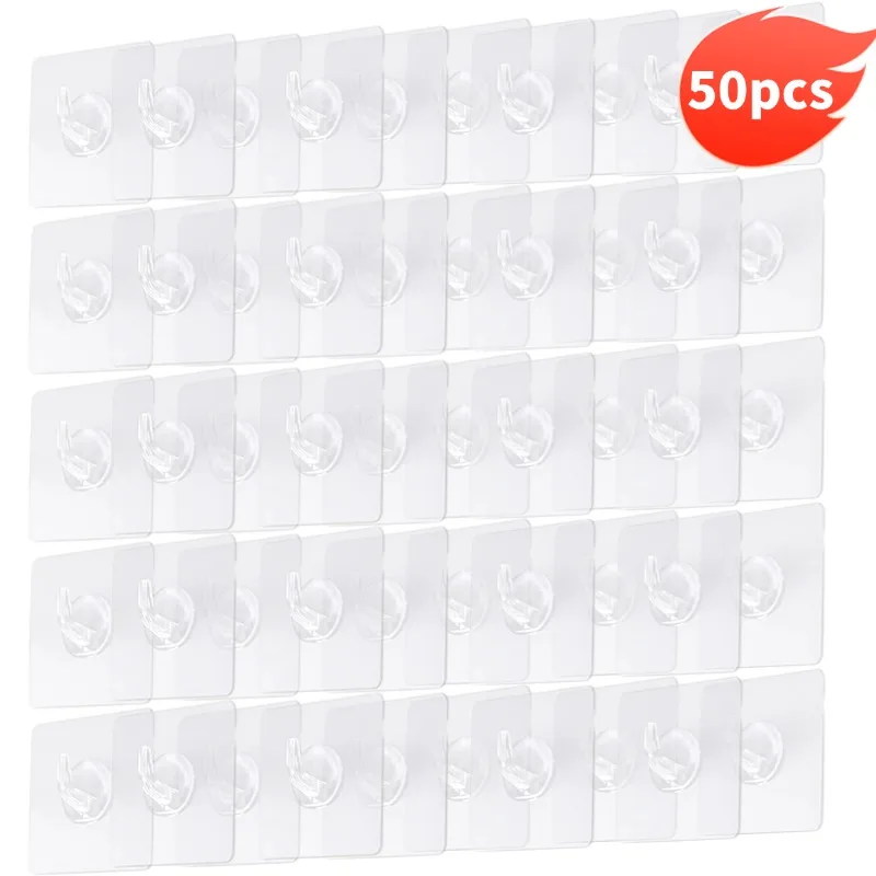 thumbnail image 1 of 5-50 ganchos autoadhesivos transparentes para colgar en la pared, para puerta, llavero, organizador de cocina y baño, gancho adhesivo, 1 of 5