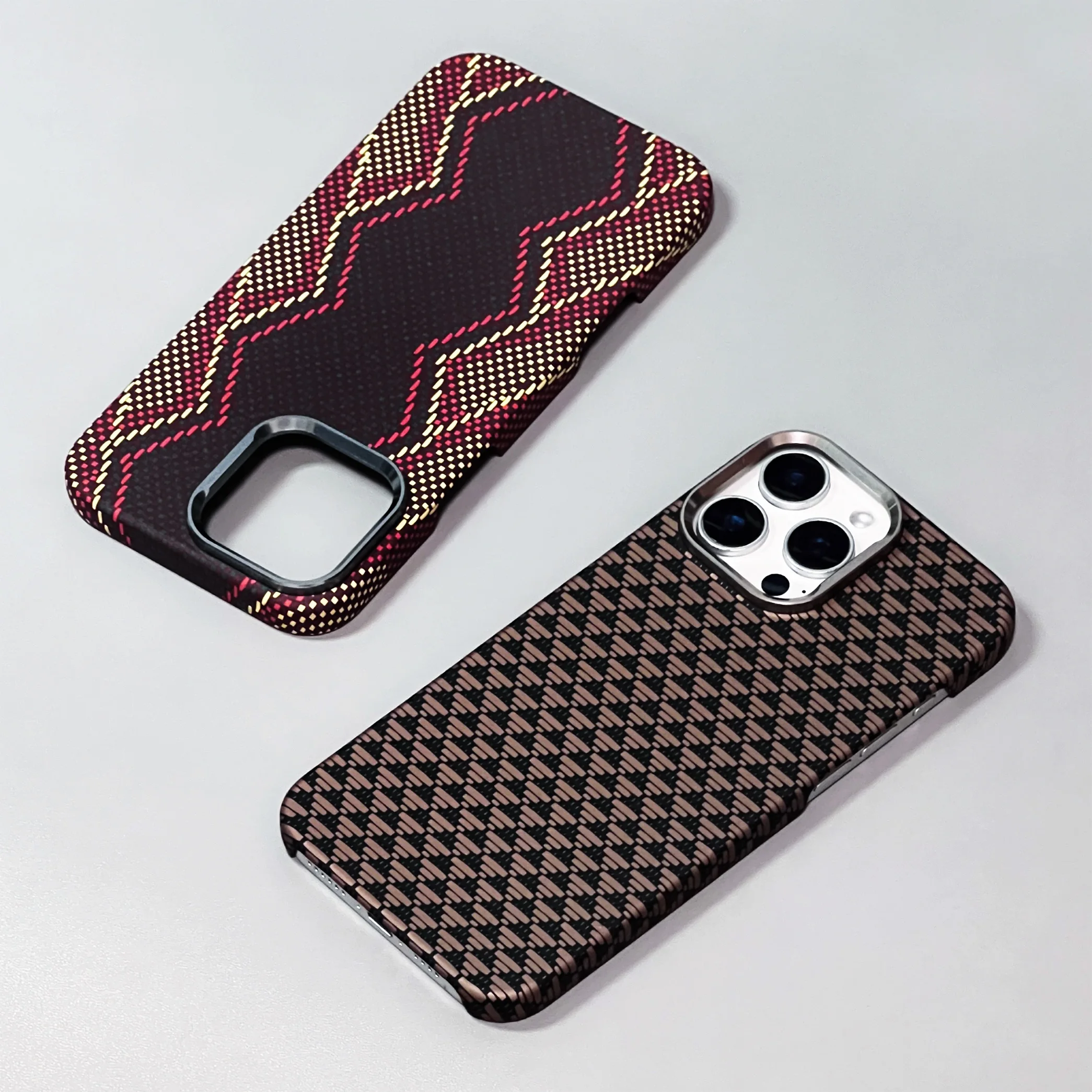 Ultra Thin Carbon Fiber Texture Magsafe Case with Wireless Charging and Alloy Lens Matte Hard Cover