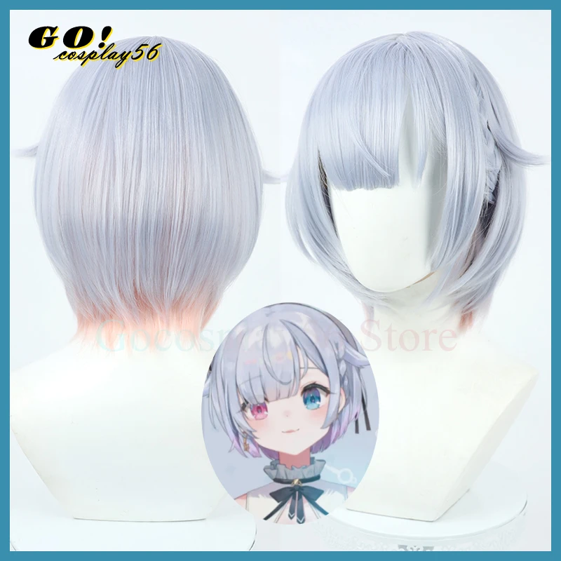 

VTuber Amemiya Nazuna Cosplay Wig Shojo Short Synthetic Hair Light Blue Mixed Pink Straight Bangs Virtual Idol Girls Headwear