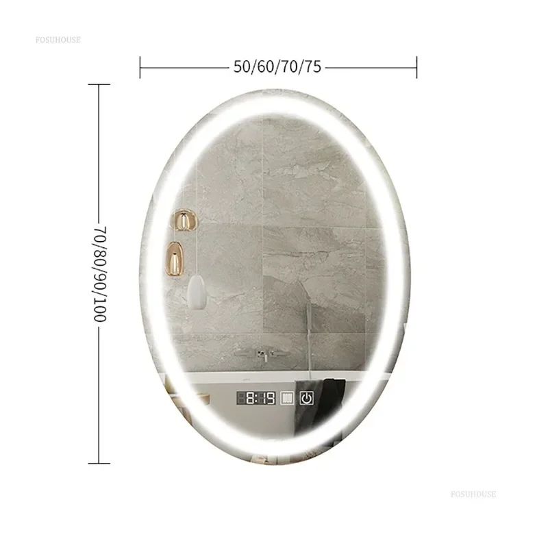 Description Picture 2 of itemSmart Oval Bath Mirrors Touch Screen Anti-fog LED Light Bathroom Mirror Toilet Body Induction Wall-mounted Lighted Makeup Mirror