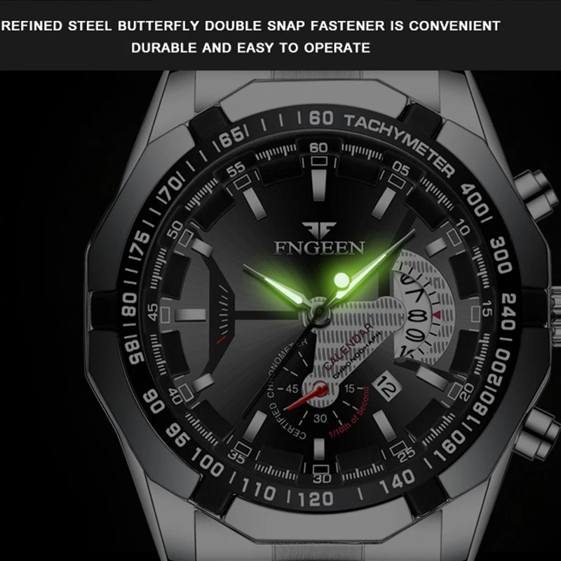 FNGEEN Fashion Ultra-thin Luxury Men's Watches Stainless Steel Band Fashion Waterproof Quartz Watch For Man Calendar Watch S001 4