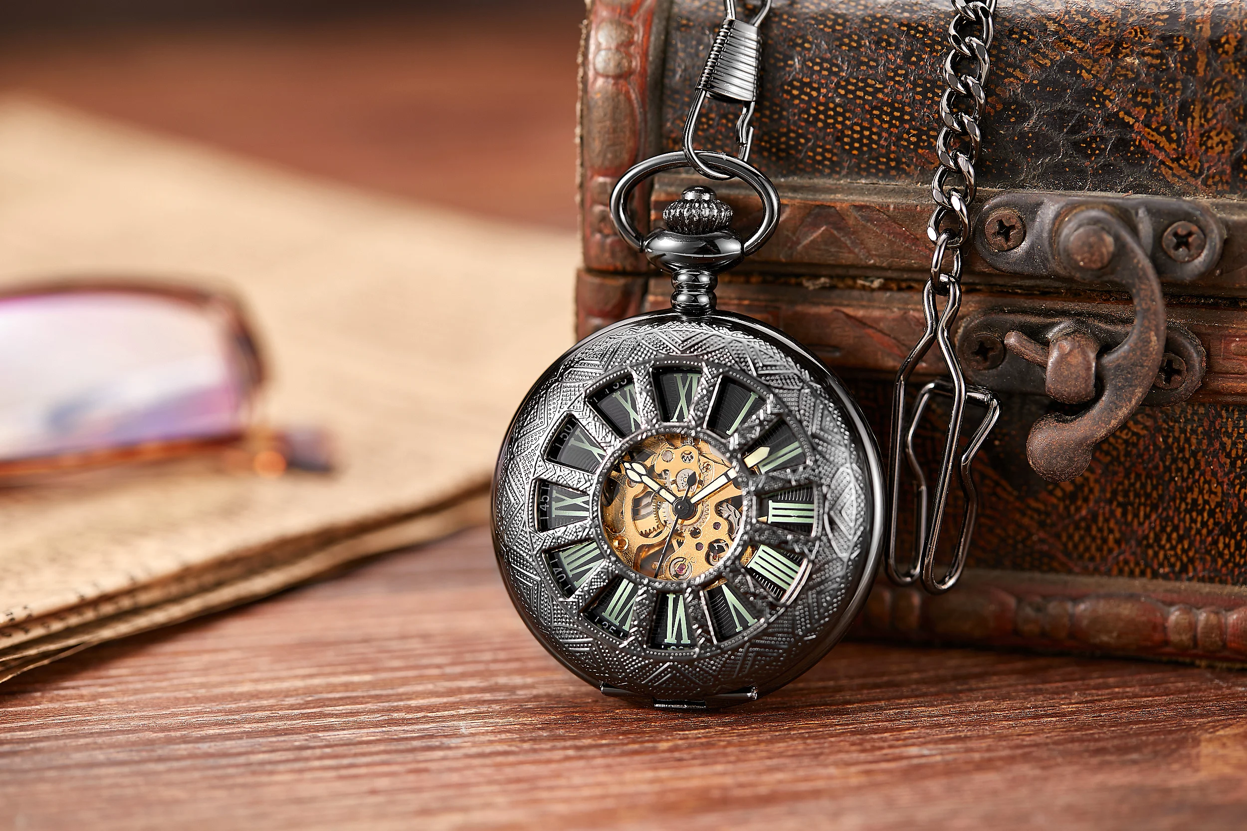 Montre de Poche Rétro Noire à Remontage Mécanique pour Homme, Fob JOSteampunk, Creux, Design Toile d'Araignée, Antique