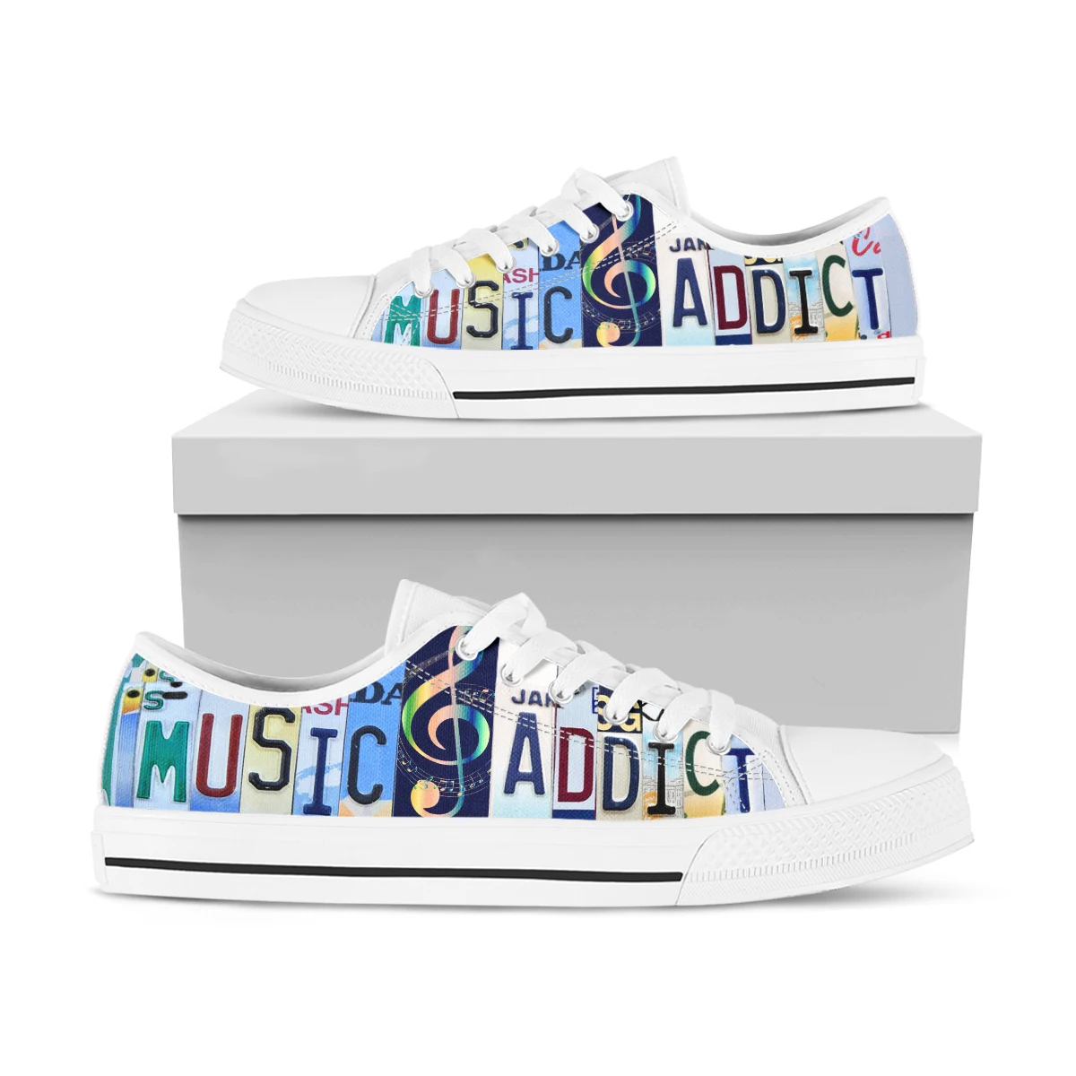 License Plate Music Addict Print Canvas Women Shoes Summer Autumn Breathable Cloth Casual Walking Outdoor Sports Shoes