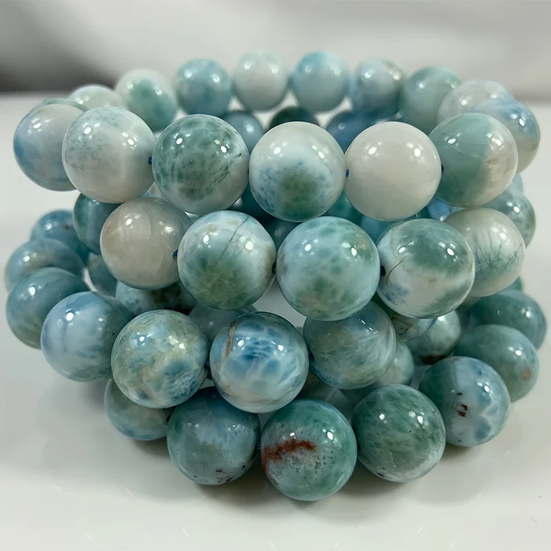 

13mm Natural Larimar Stone Beads Bracelet Round Blue Loose Larimar Beads Bangle For Women Men Bracelets Gift DIY Necklace