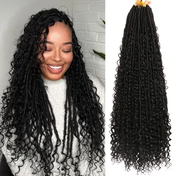 Goddess Faux Locs Crochet Hair for Black Women, Long Goddess Locs Crochet Hair, Boho Style Locs,  with Curly Ends Synthetic Hair 1