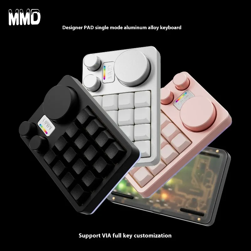 MMD KM16 PAD 싱글 모드 키보드 기계식 맞춤형 알루미늄 합금 트리플 로터리 핫 스왑 가스켓 구조 미니 키보드