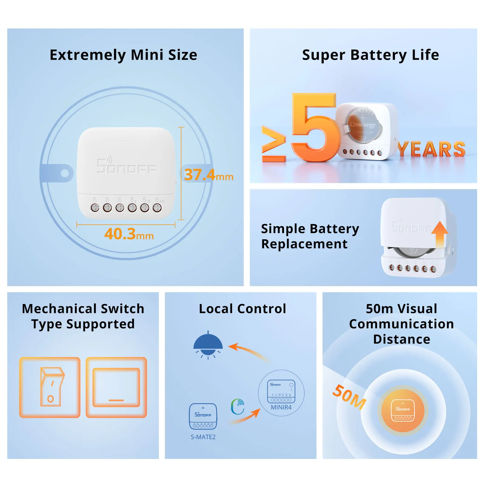 SONOFF S-MATE2 미니 사이즈 스위치 메이트 스마트 홈 장면 연결 지지대 기계식 스위치, eWeLink 리모컨 Alexa SmartThings