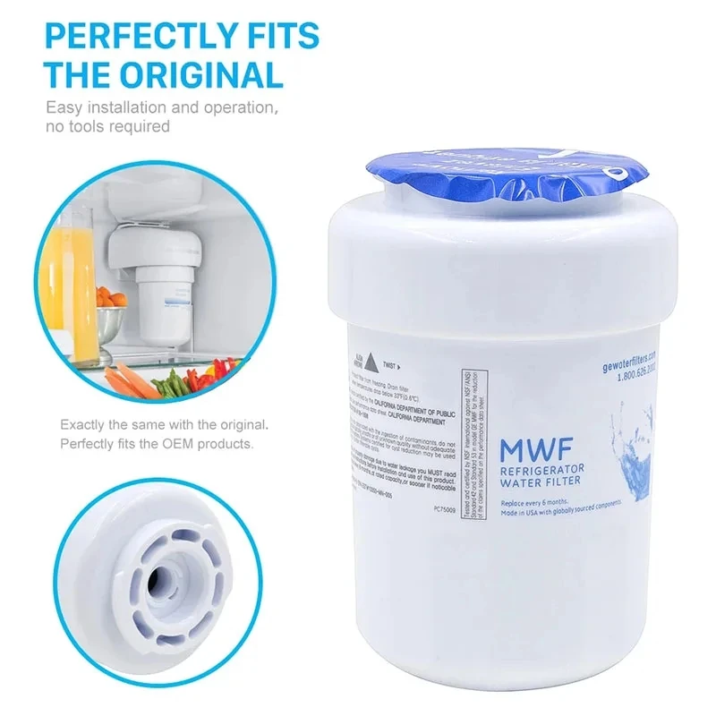 Refrigerator Water Filter MWF, Replacement for GE Smart Water MWF, MWFINT, MWFP, MWFA, GWF, HDX FMG-1, Kenmore 9991 3 Pack