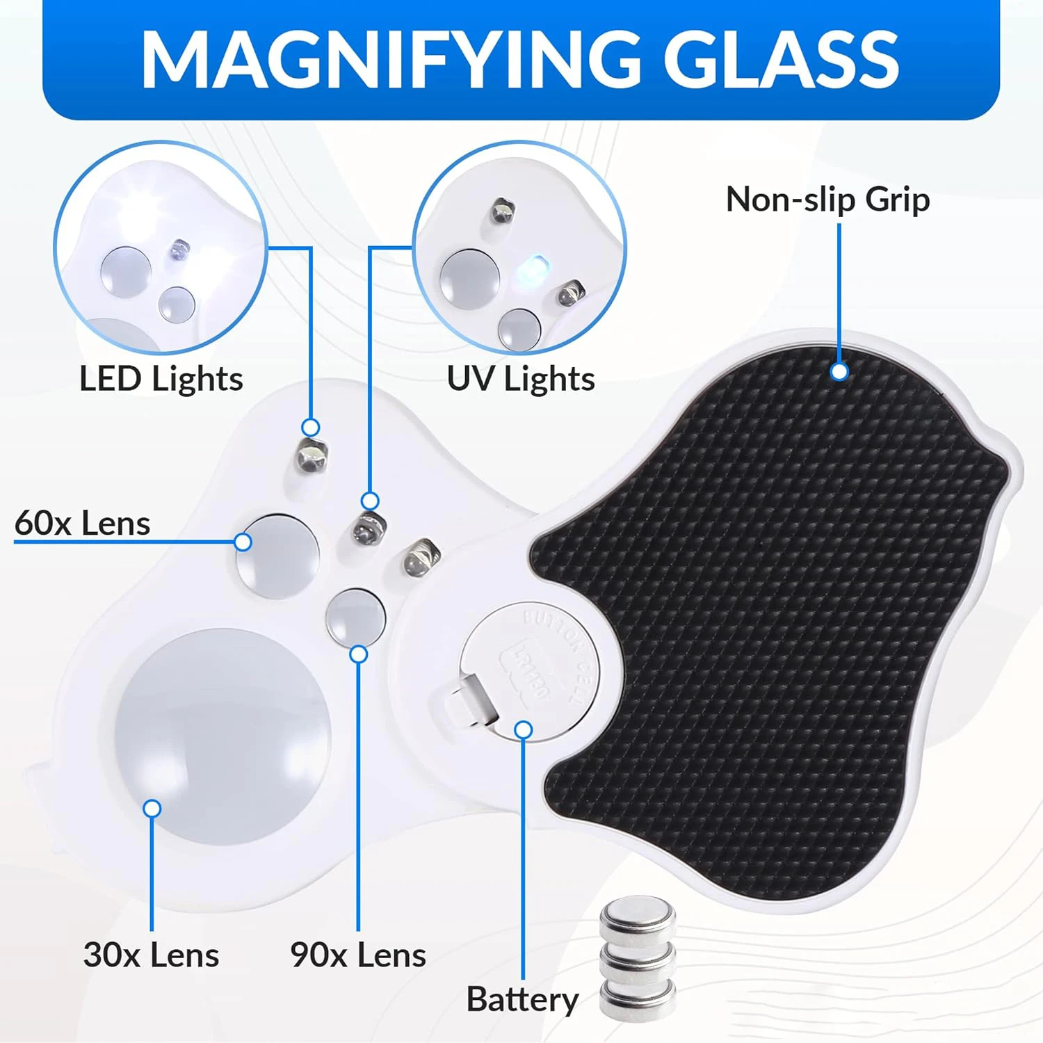 Jewelry Magnifier Illuminated Loupe 30X 60X 90X Fold Diamond With UV LED Lights