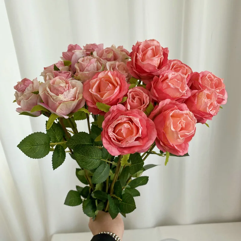DEMIUKO 2 Mazzi di Fiori Artificiali Come Veri Fiori Artificiali Ortensie Marroni, Bouquet di Rose, Fiori di Seta Artificiali, Fiori Finti per Interni, Fiore di Primavera, Decorazione per Matrimonio