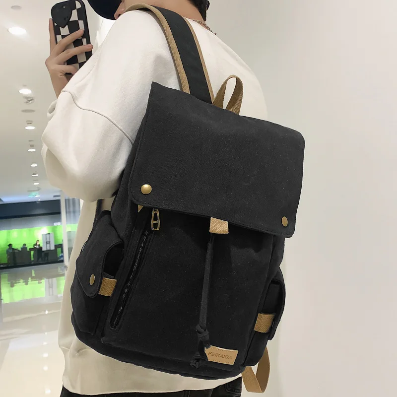Trendy Lady Men Canvas Drawstring School Bag Girl Boy College Backpack Male Female Travel Book Bag Laptop Women Backpack Fashion