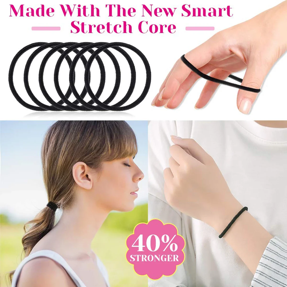 Elastic hair bands in use