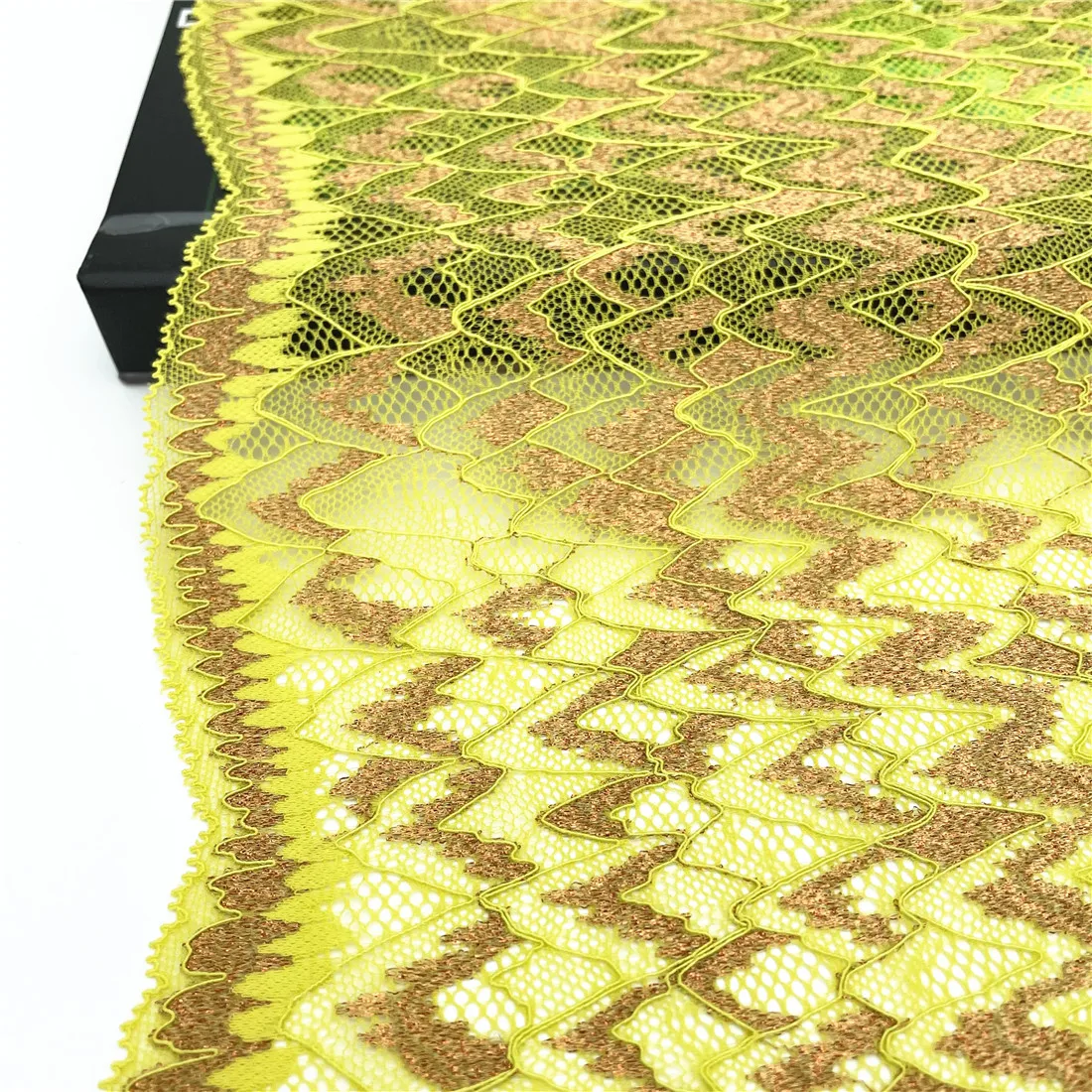 3y/lot Width 22.50cm Honeycomb Yellow Rose Gold Elastic Stretch Lace Trims 2