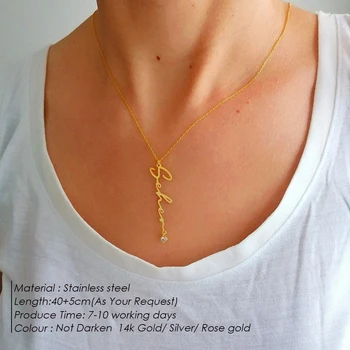 SUNIBI Long Name Custom Charm Necklace Birthstone Pendant Women's Handmade Custom Stainless Steel Jewelry Non Fade 2