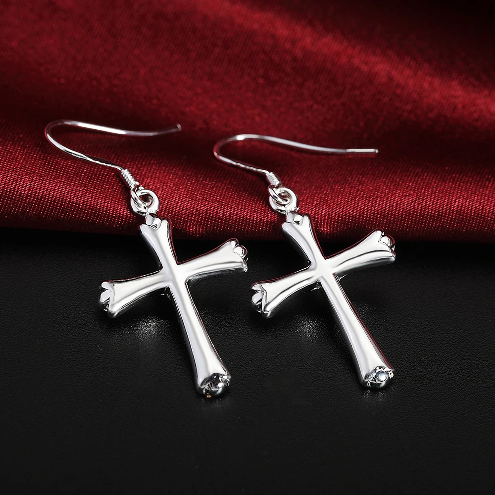 High Quality pure 925 Sterling Silver trend cross Earrings for Women fashion Jewelry Wedding Trendsetter Christmas Gifts