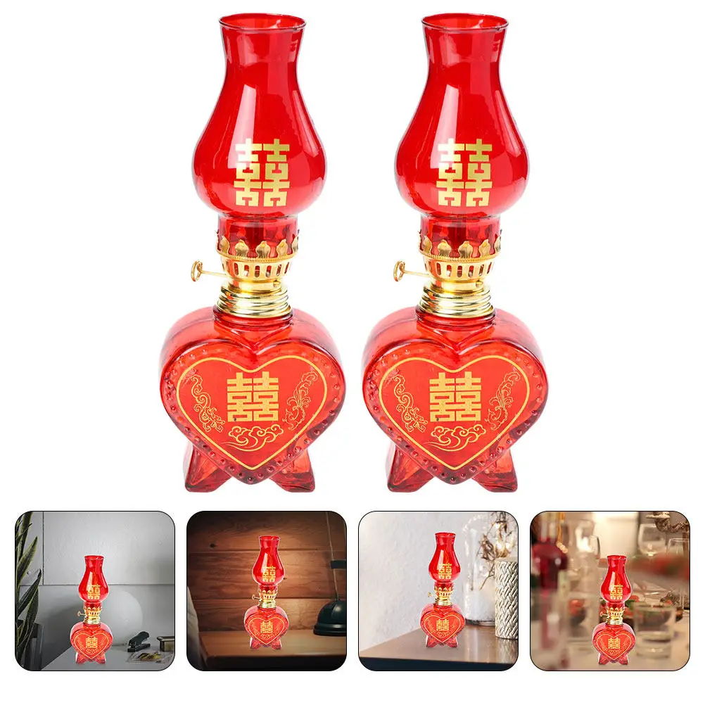 2Pcs 빈티지 오일 램프 유리 램프 레트로 스타일 홈 장식 데스크탑 웨딩 사용..