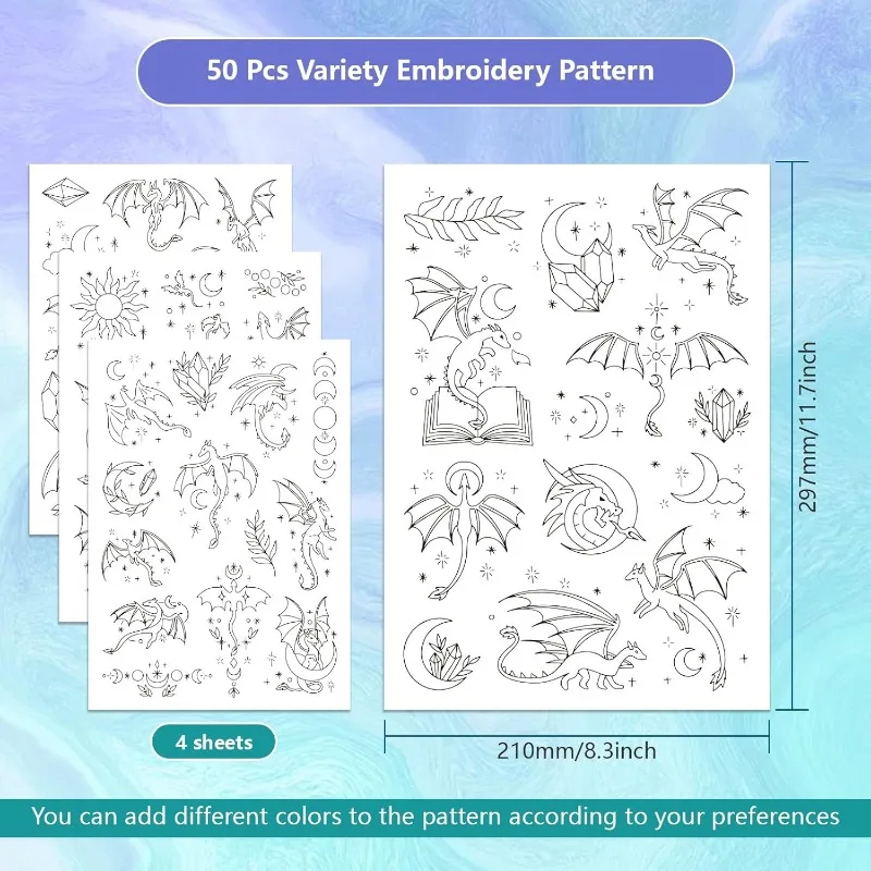 Dragon Water Soluble Embroidery Stabilizer 1Set 4Sheets Stars Hand Sewing Stabilizers Self Adhesive Washable Stick and Stitch embroidery stabilizer