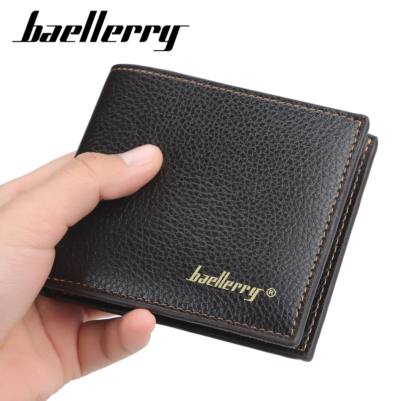 Simplistic Korean Short Male Wallet Litchi Texture Soft Leather Open Pocket Billfold