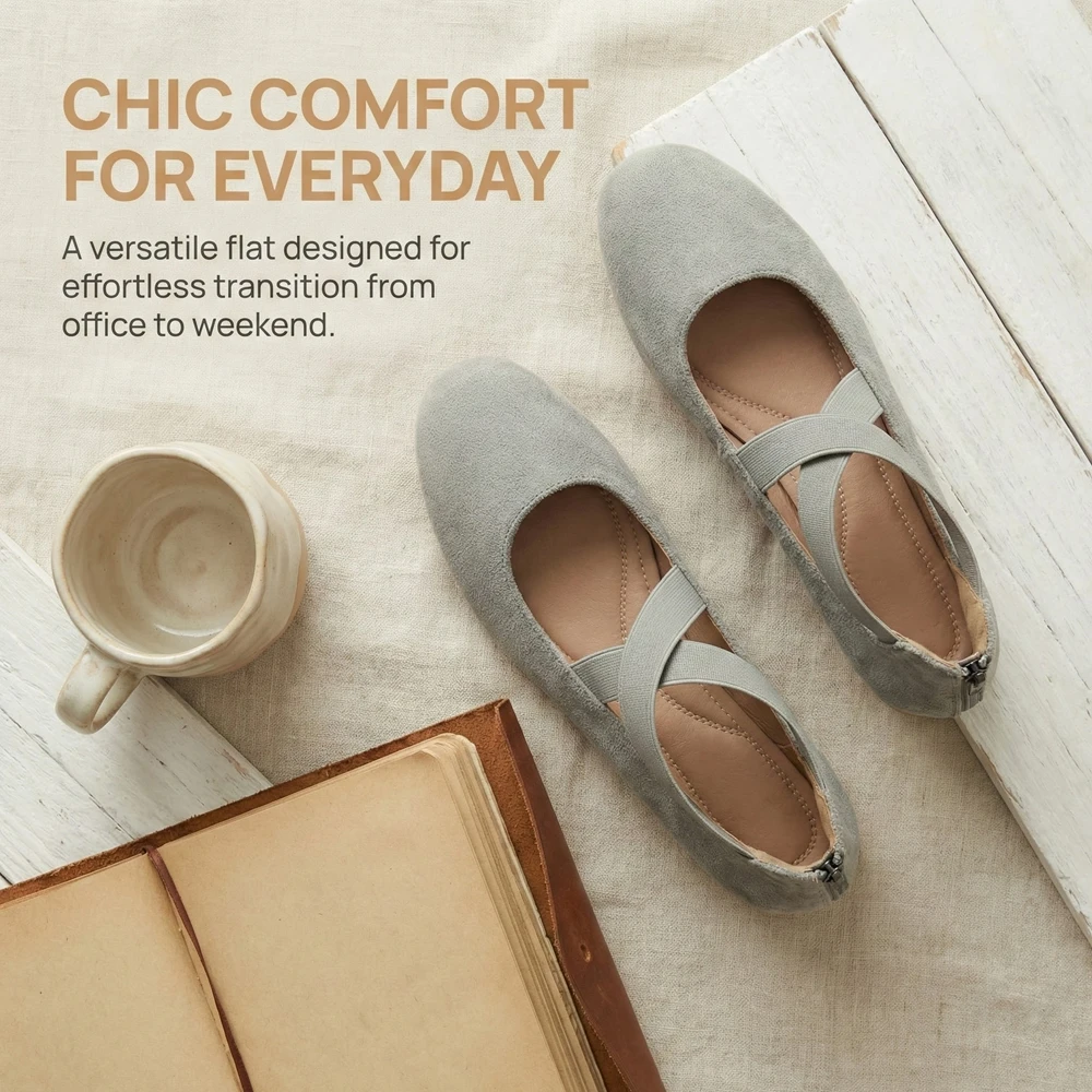 Women's Flats Comfortable Fashion Shoes with Elastic Ankle Straps Dressy Ballerina Style Closed Toe Sandals Casual Ballet Flat