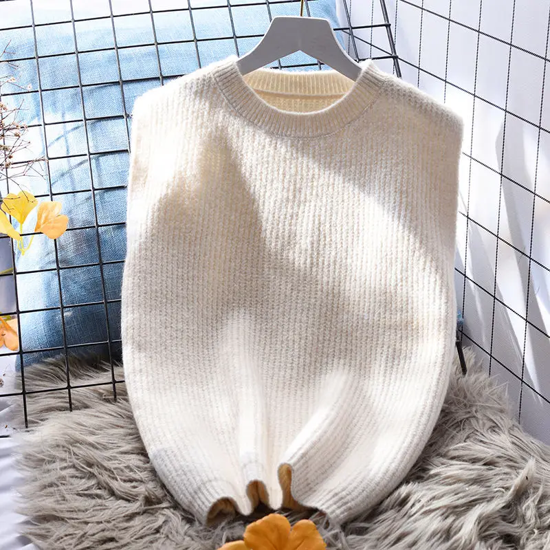 

2023 New Autumn Winter Fashion Women Sweater Vest Office Lady Loose Simple Pullover Vest O-Neck Stripe Korean Knit Sweater Vest
