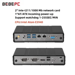 Fanless Industrial i211NICS Intel Atom E3940 2x RS232 COM 2x Gigabit Ethernet 4G LTE WiFi Watchdog Barebone Mini PC Linux Win11