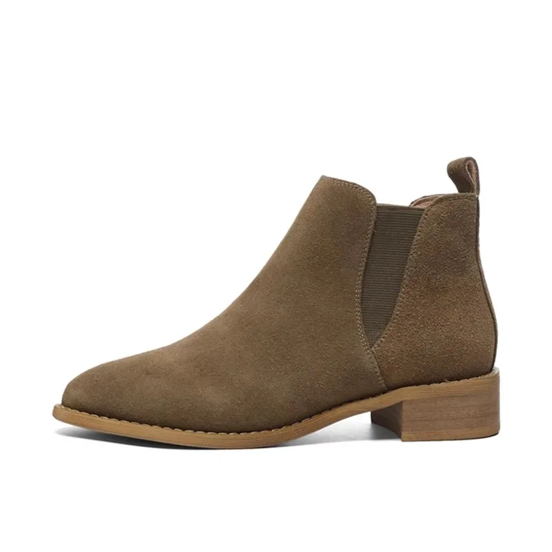 Stivaletti Slip-On Elastici In Pelle Scamosciata Naturale Da Donna Stivaletti Autunnali Con Punta Quadrata Casual Stivaletti Corti Chelsea Scarpe Cald
