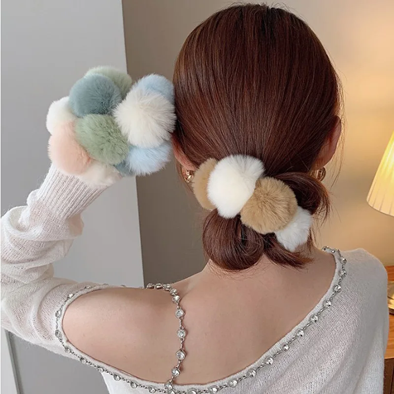 

Fashion Girls Winter Faux Fur Hair Bands for Women Colorful Hairball Scrunchies Plush Ponytail Rubber Band Hair Tie Accessories
