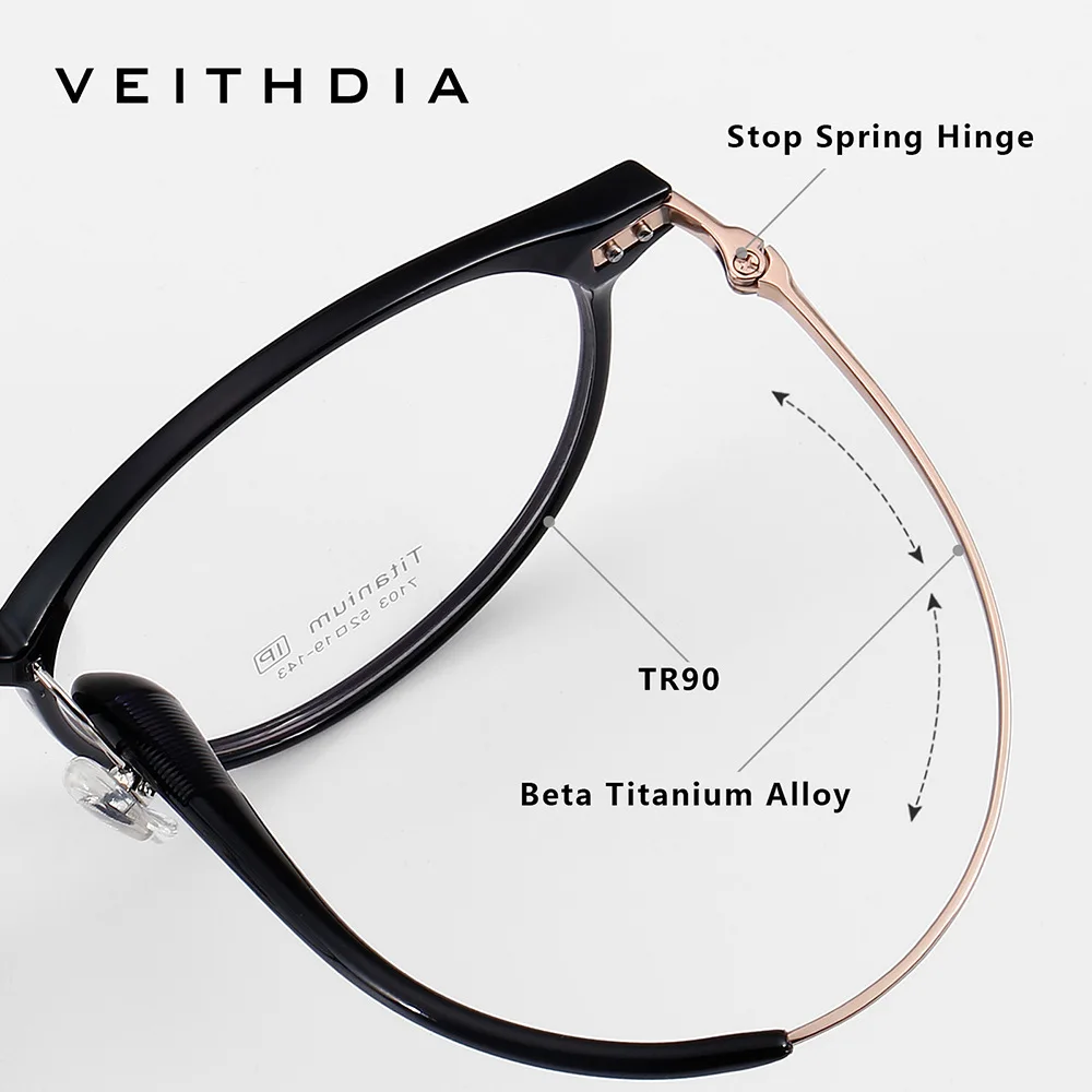 VEITHDIA Glasses Optical Titanium+TR90 Frame Customizable Prescription Lenses Eyeglasses Men Women Myopia Computer Eyewear V7109 3