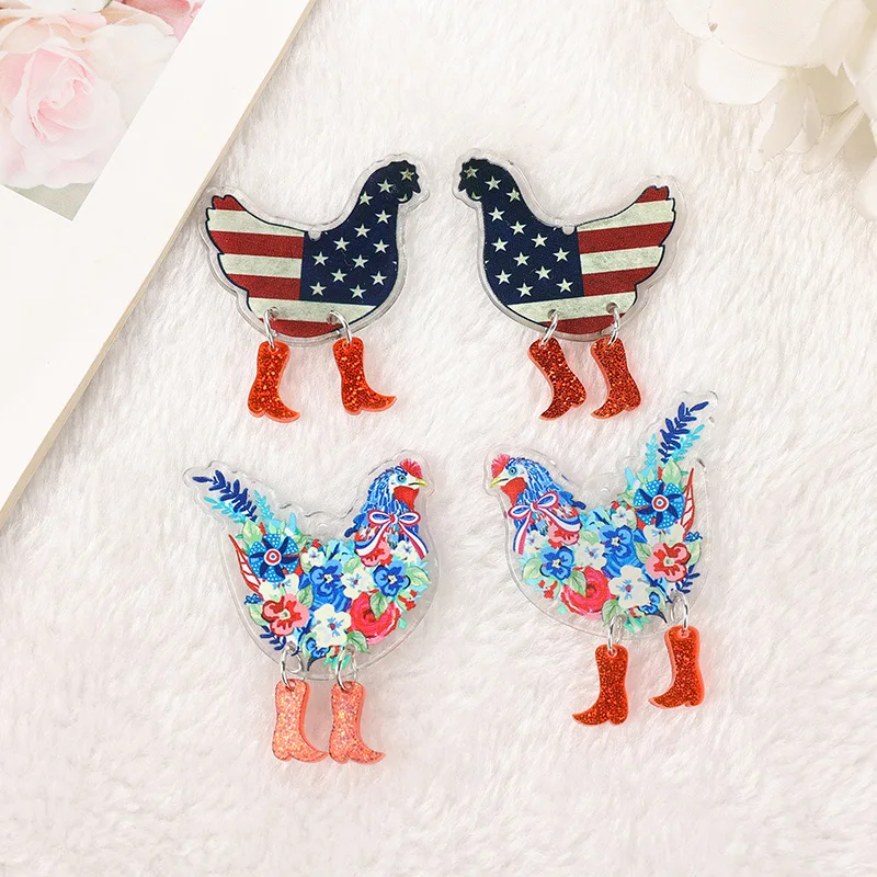 

8 Pcs Independence Day Charms Creative Acrylic Funny Walking Chicken For Necklace Pendant Diy Making