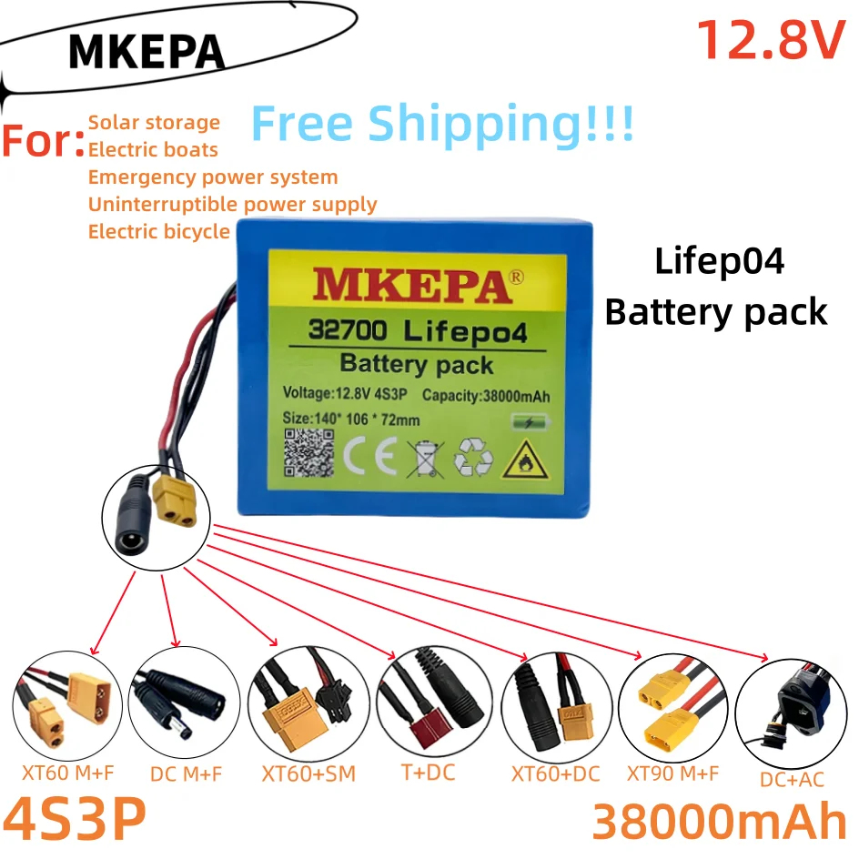 

12V 32700 4S3P Lifepo4 battery pack, 38Ah, built-in 40A balanced BMS, used for electric boats and uninterruptible power supply