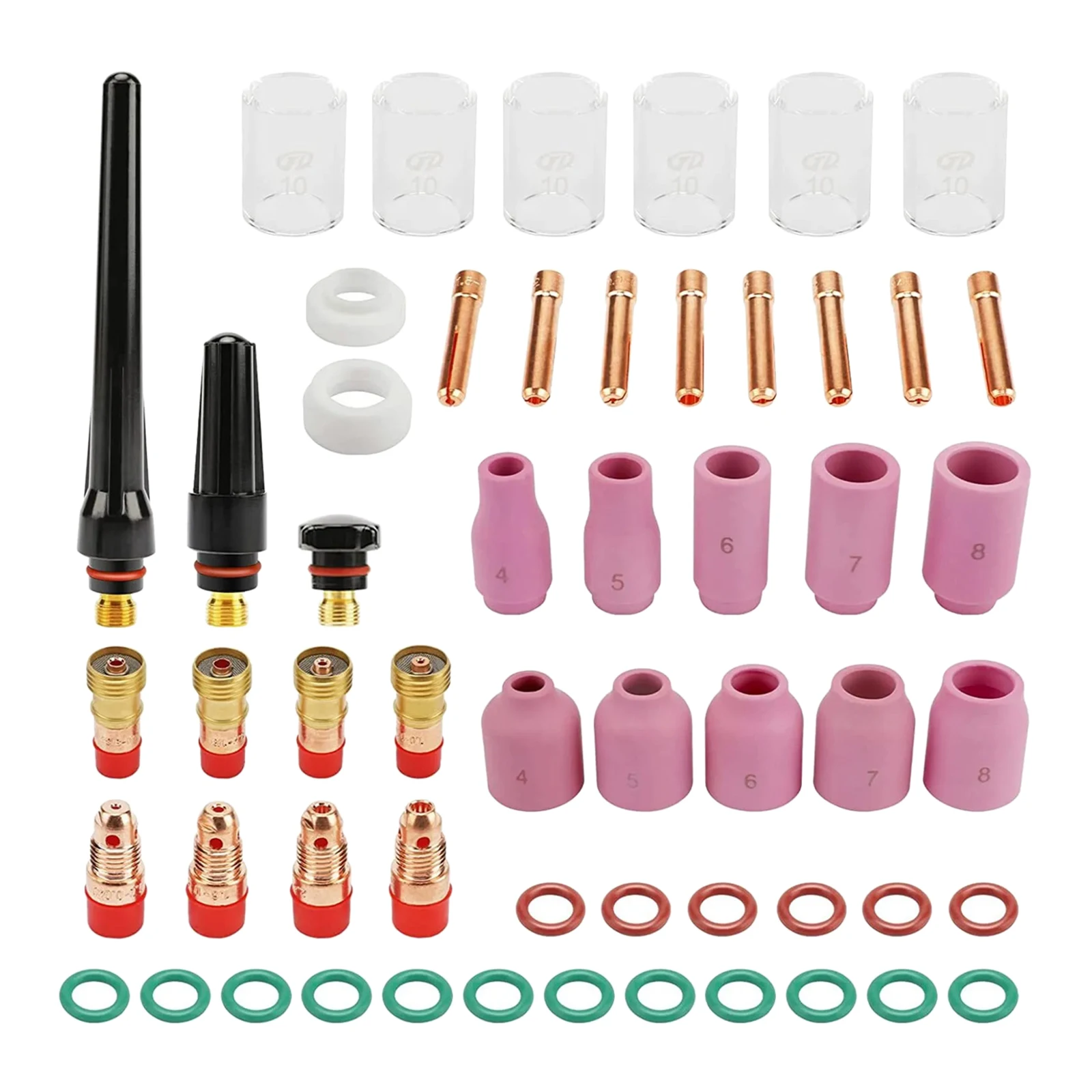 TIG Welding Torch Accessories Kit Collets Body Glass Cups Back Caps Replacement Tool O Rings Gas Lens 55 Pcs for WP17/18/26