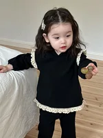 2025 Autumn New Baby Long Sleeve Clothes Set Infant Girls Lace Hooded Sweatshirt + Flared Pants 2pcs Suit Toddler Casual Outfits 2