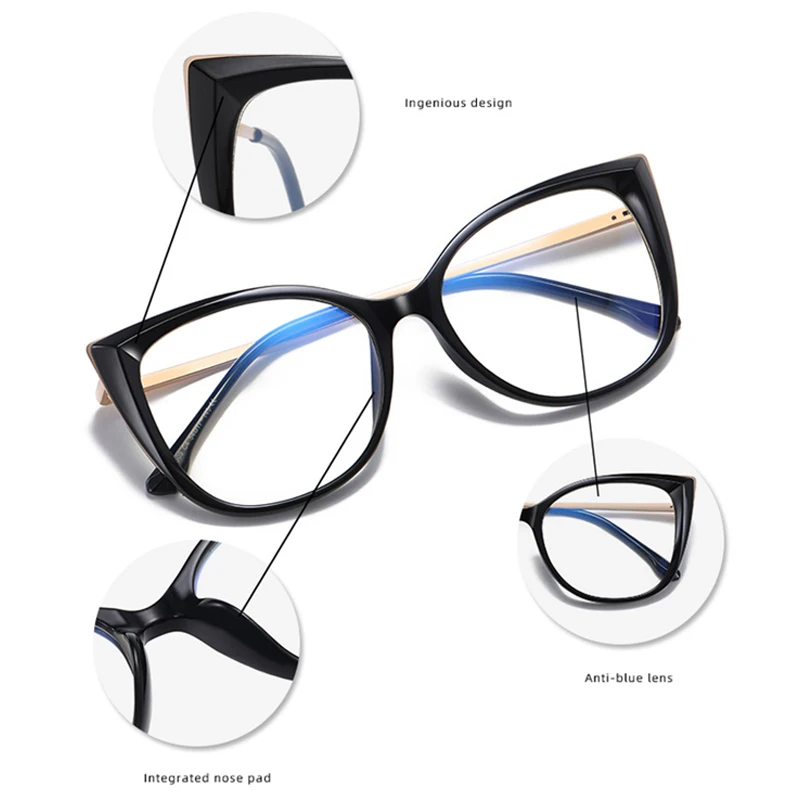 SHAUNA TR90 Metal Cat Eye Spring Hinge Women Glasses Frame Clear Anti Blue Light Eyewear Men Optical Frame Computer Goggles