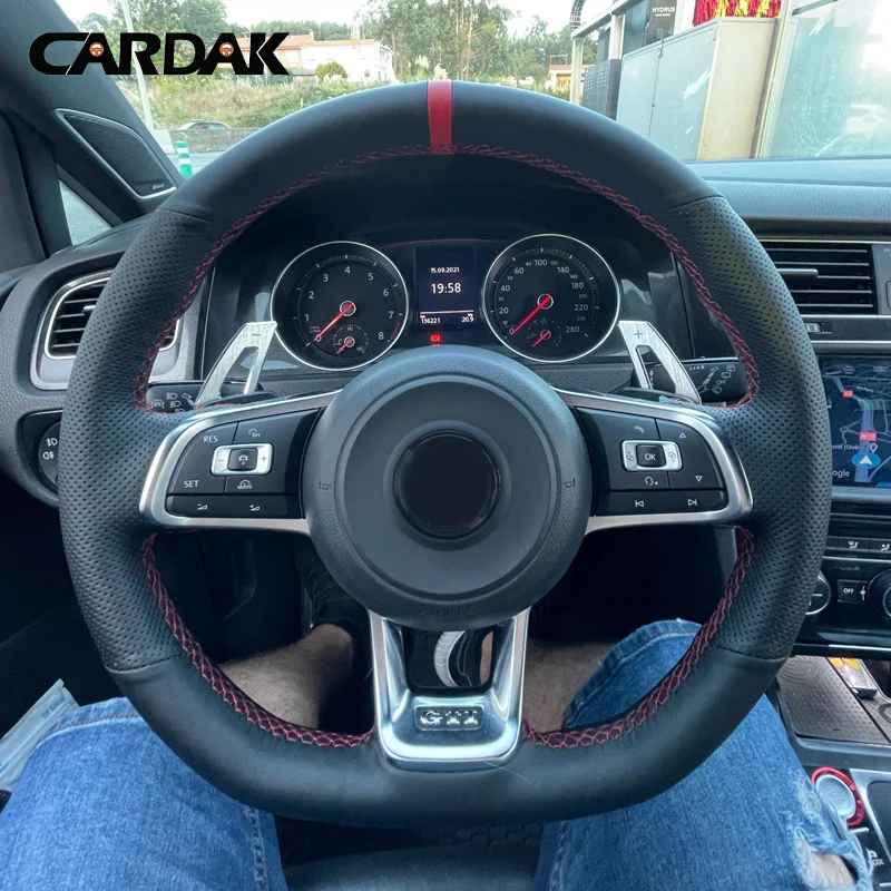 Personalizza Coprivolante Per Auto In Pelle Nera Antiscivolo Per Volkswagen Vw Golf 7 Gti Golf R Mk7 Vw Polo Gti Scirocco