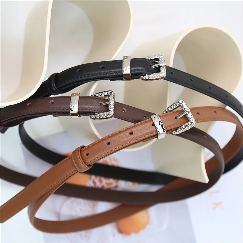 Women's Niche Designer Luxury Belt Retro Small Horse Saddle Buckle Design Top Layer Cowhide Brand Thin Belt