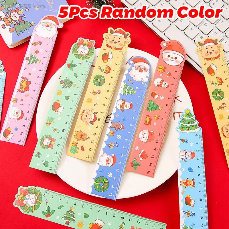 

5Pcs Christmas Straight Ruler Cartoon Santa Snowman Elk Drawing Measuring Tool Kids Stationery Gift Prizes Random