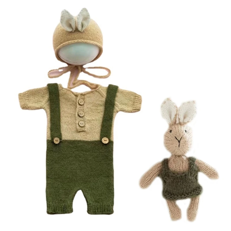 

Newborn Photography Props Baby Romper Cute Rabbit Hat for Doll Jumpsuit Bodysuit