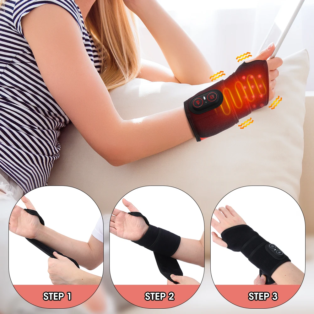 3-in-1 Heating Wrist Massage Pad Electric Wrist Massager Vibration Light Joint F